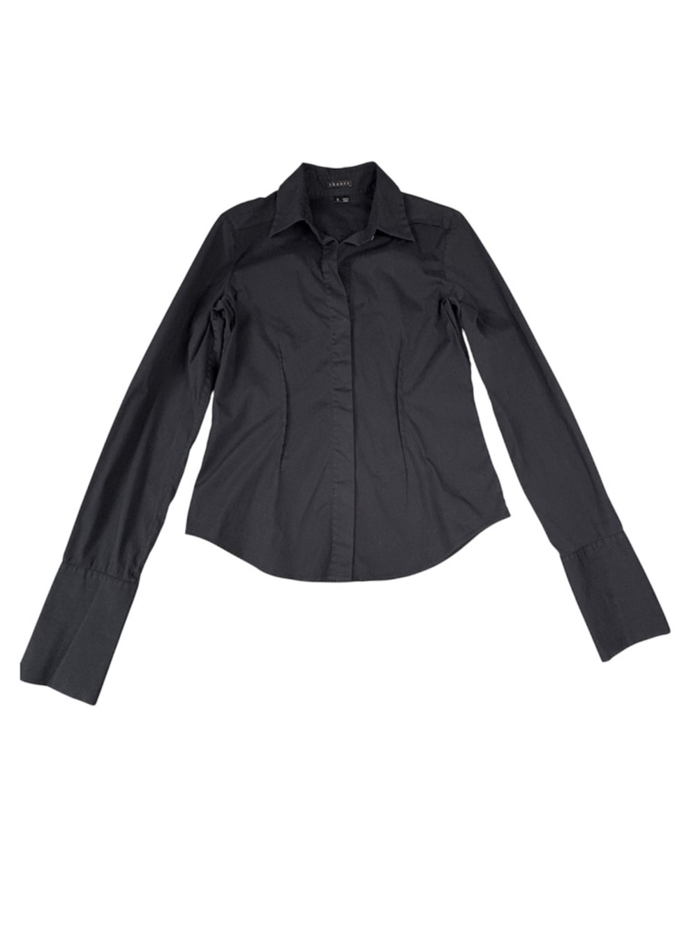 Theory Black Stretchy Fitted Long Sleeve Shirt Size S